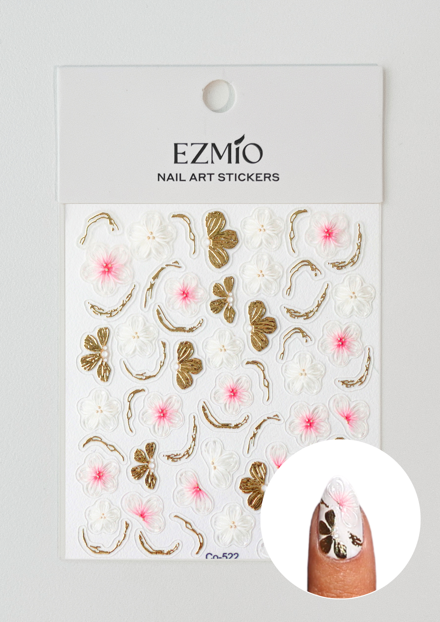 Pink Florals With Golden Accents Textured Nail Art Stickers