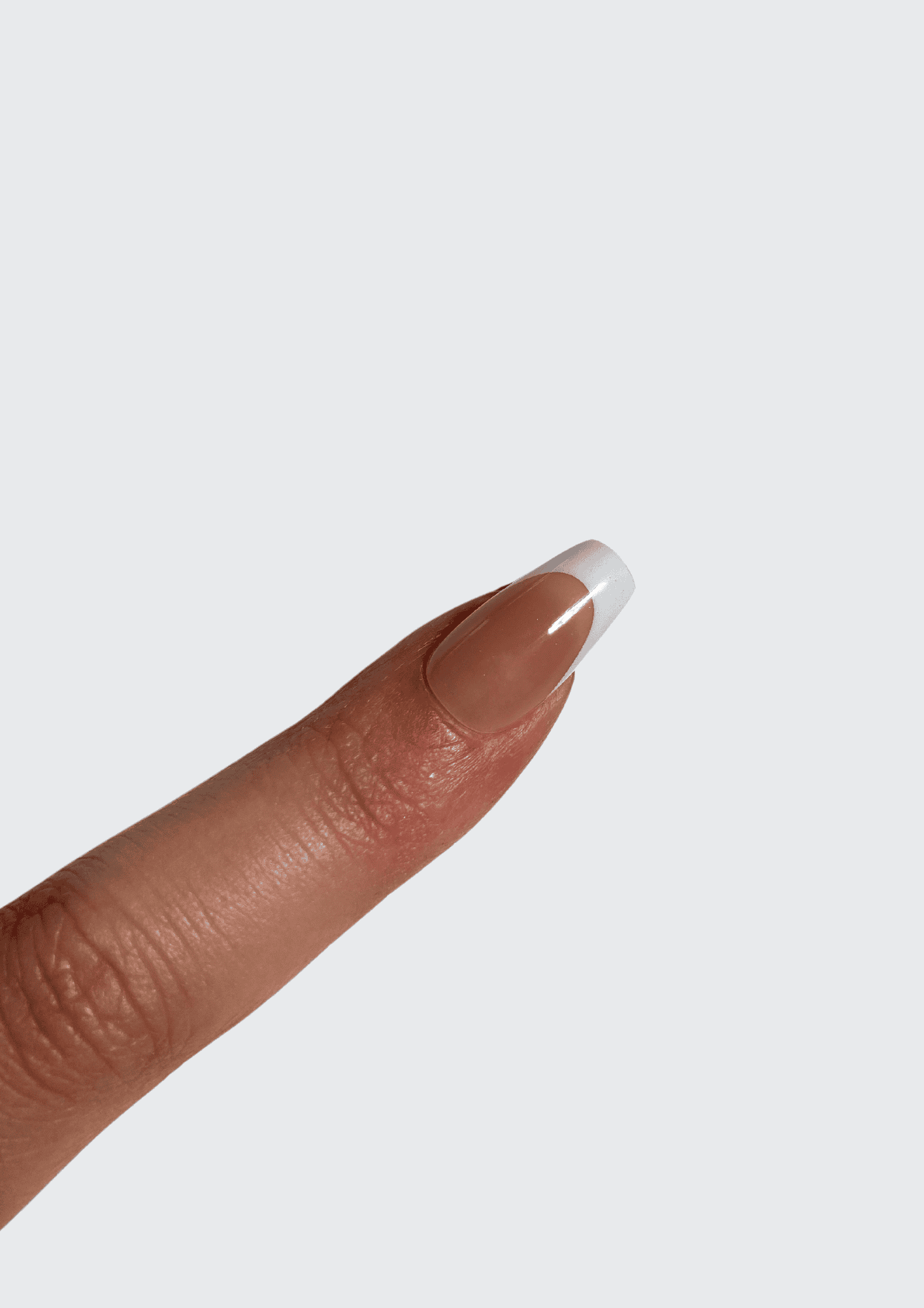 Tan Short Coffin French Tip Gel Extensions